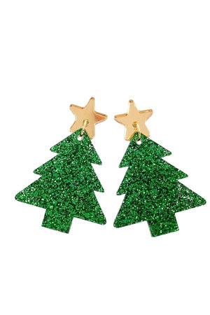 2" Gold Star & Evergreen Glitter Tree Dangles