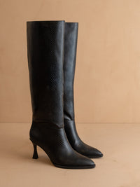 The Vanessa | Black Reptile Print Knee High Boot
