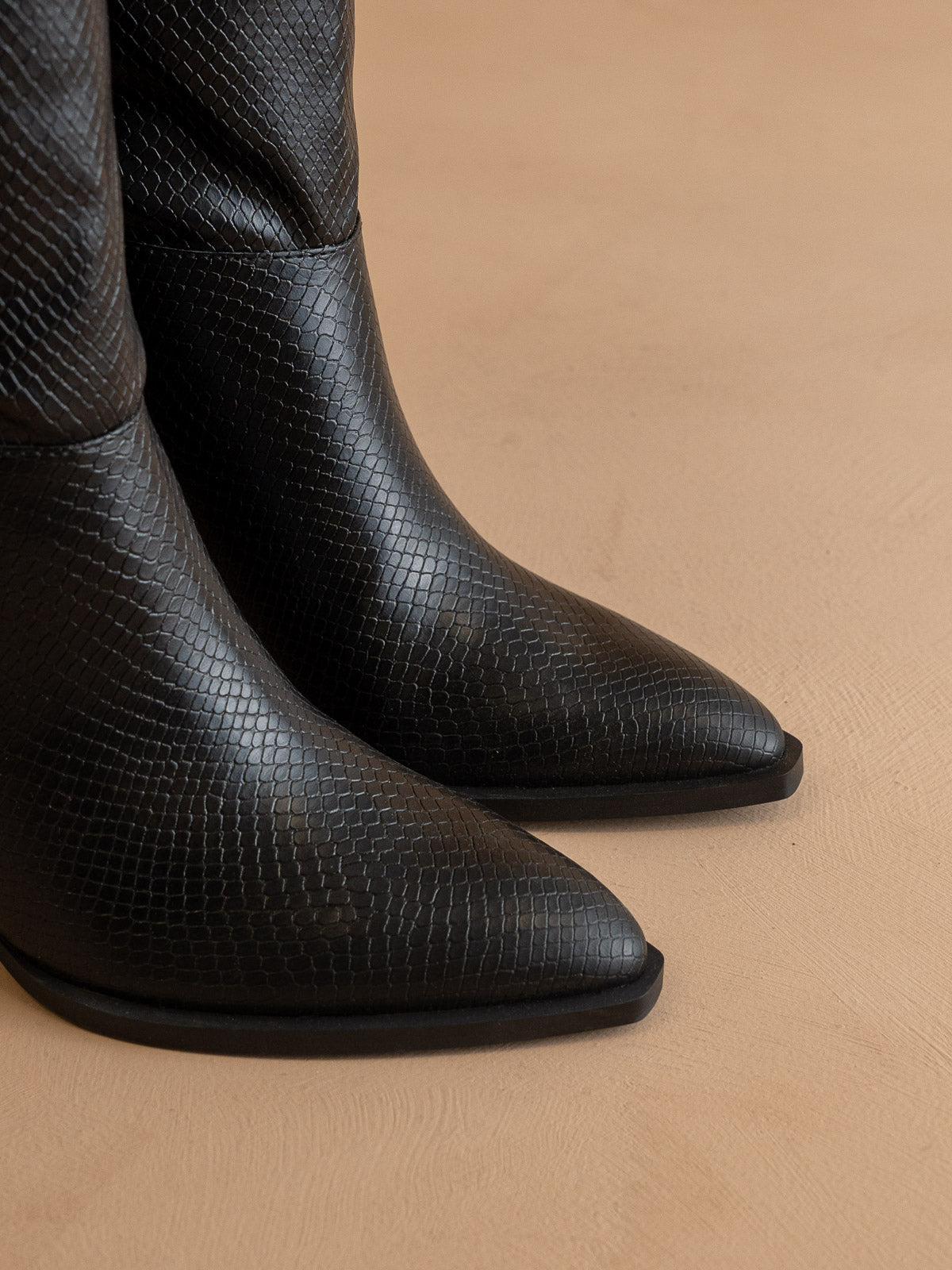 The Vanessa | Black Reptile Print Knee High Boot