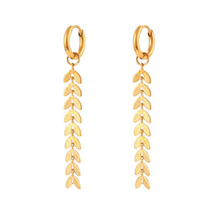 Leaf Tassel 18K Gold Plated Earrings