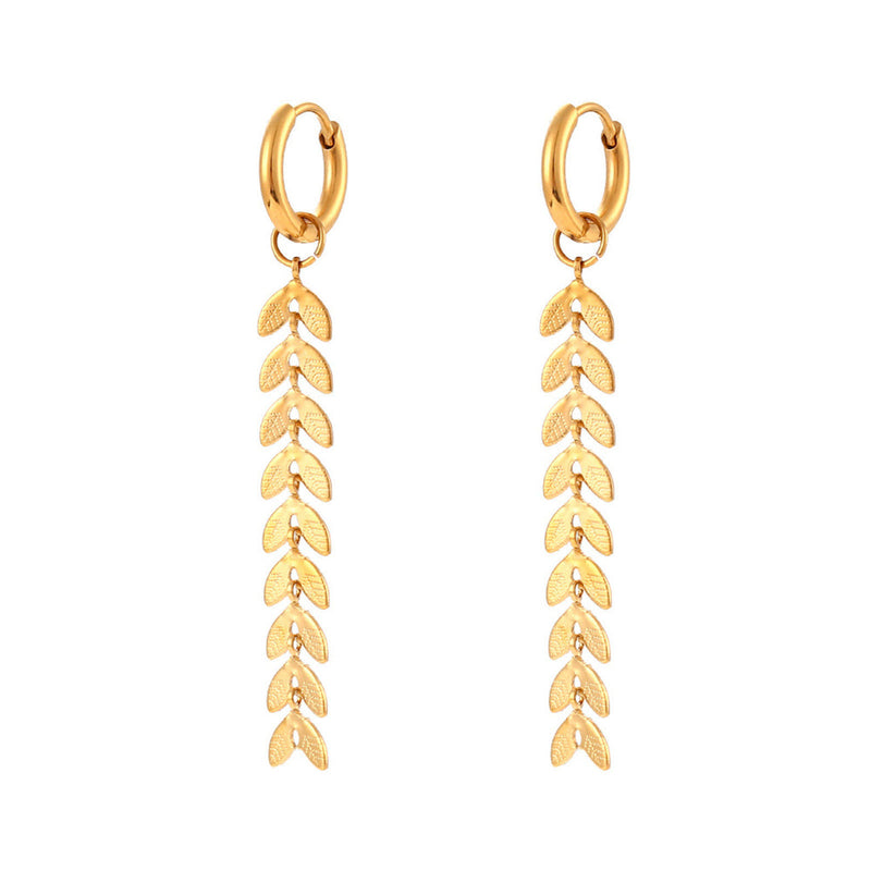 Leaf Tassel 18K Gold Plated Earrings