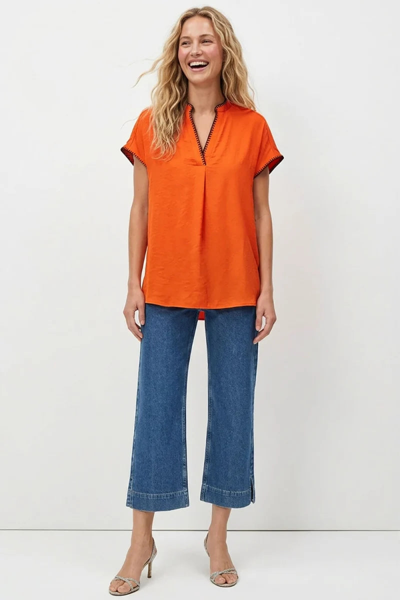 Willa Whipstitch Drop Shoulder Blouse - Orange