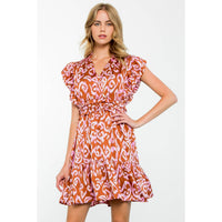 Monica-Flutter Sleeve Tiered Print Mini Dress