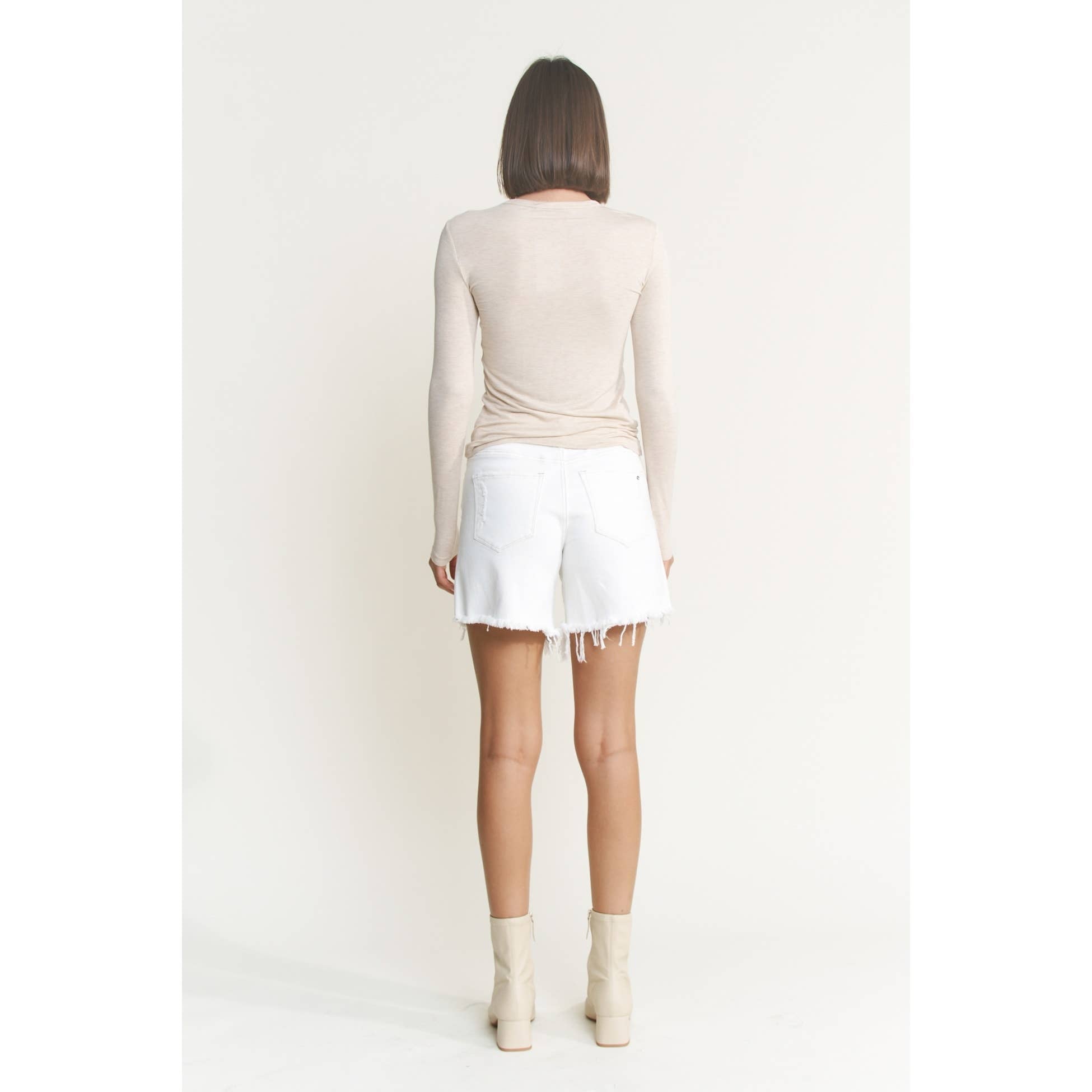 White High-rise Distressed Frayed Hem Shorts