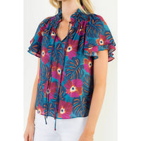 Sarah - Fluttered Floral Tie Front Top