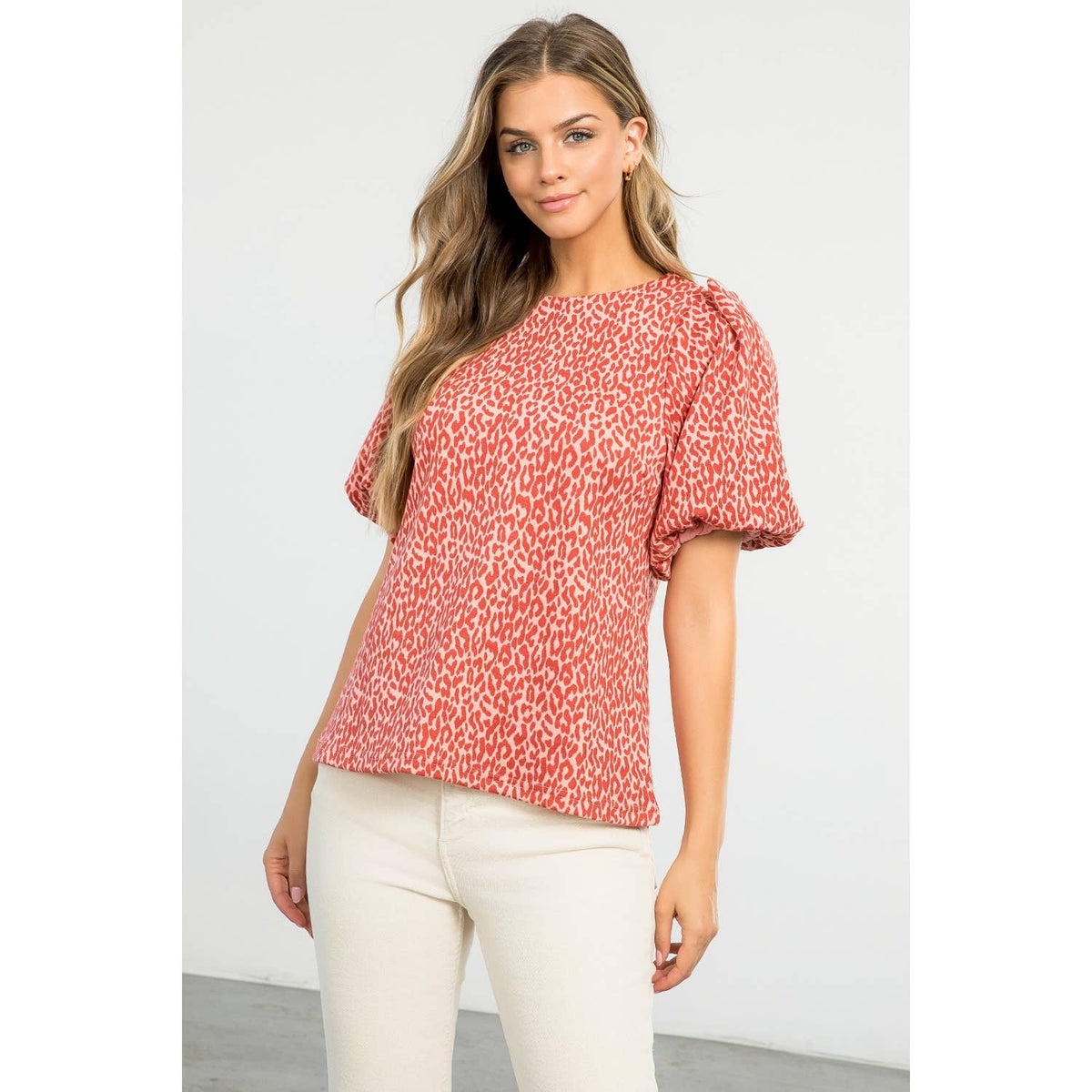 Sadie - Cheetah Print Short Puff Sleeve Top