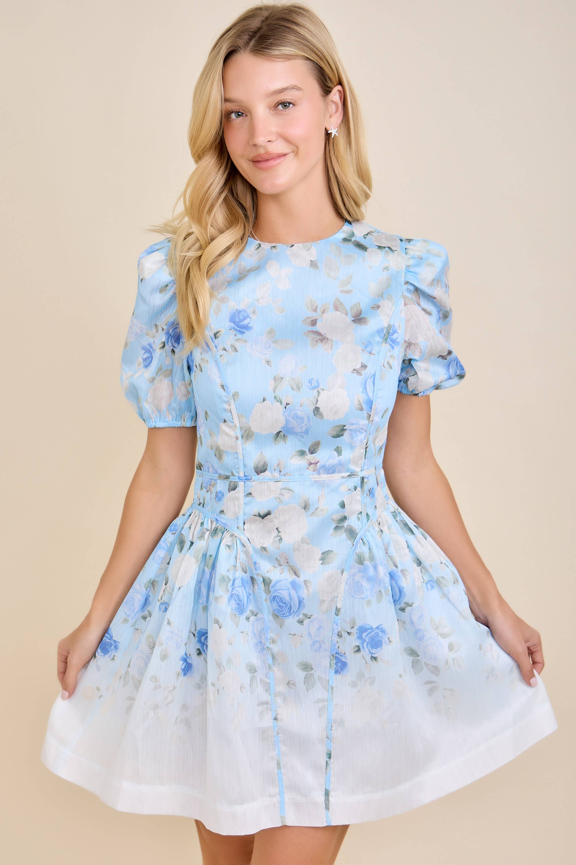 Audrey Floral Puff Sleeve Mini Dress