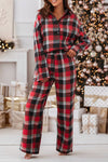 Christmas Checkered Pattern Loose Shirt and Pants Lounge Set