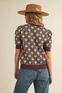 MAEBERRY - FLORAL PATTERN SHORT SLEEVE SWEATER