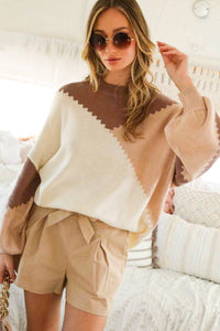 Pull col rond épaules tombantes VT81017 : S / Moka/Taupe