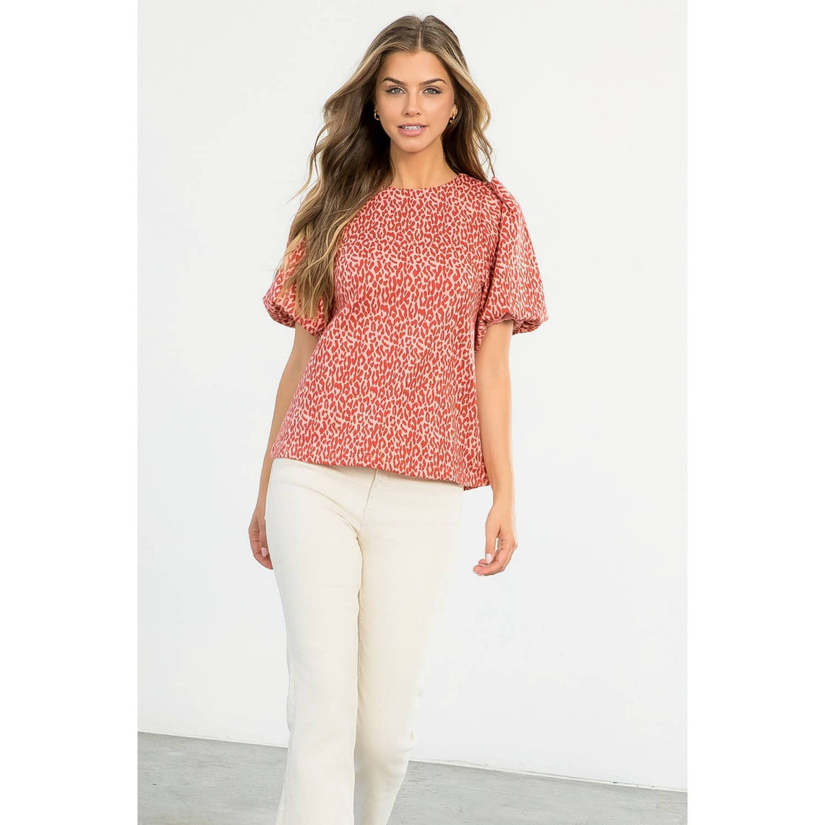 Sadie - Cheetah Print Short Puff Sleeve Top