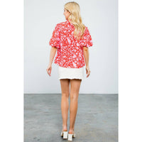 Angela - Puff Sleeve Flower Print Top