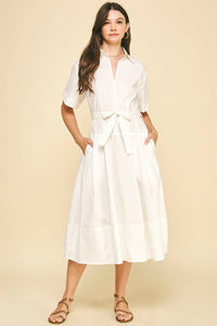 JADIE- COLLARED V-NECK MIDI DRESS