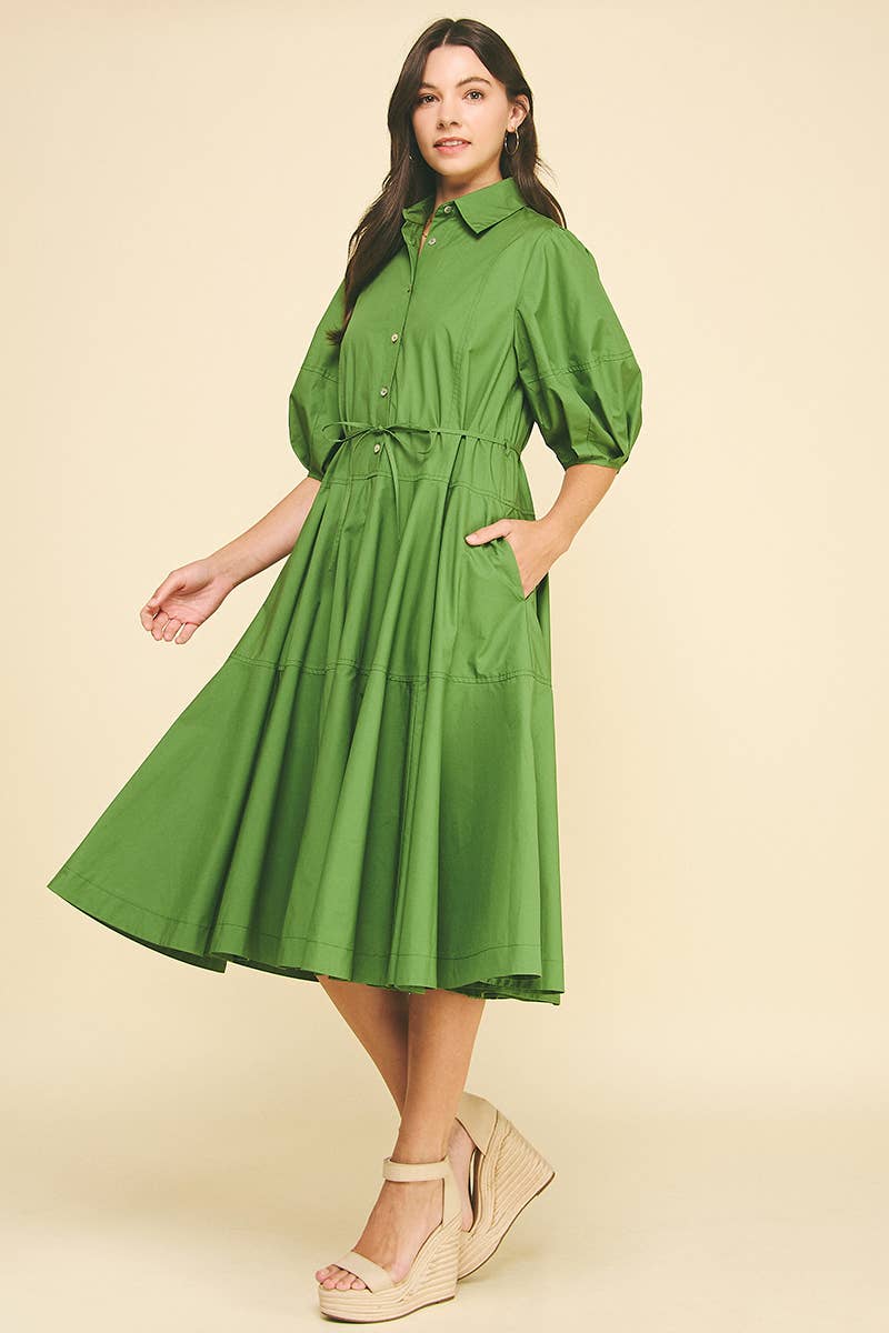PAYTON - BUTTON DOWN TIERED MIDI DRESS