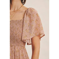Ariana Square Neck Floral Chiffon Smocked Midi Dress