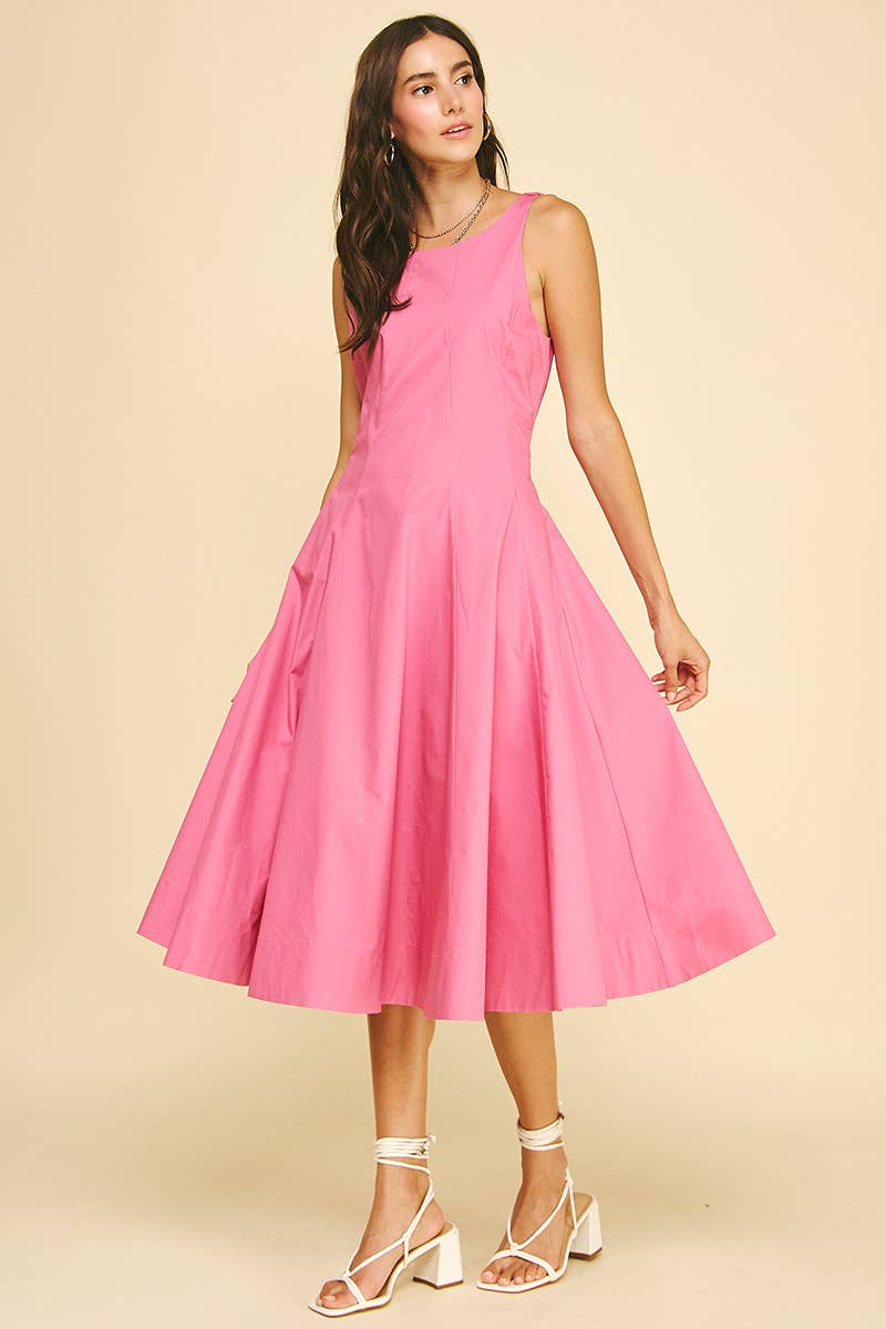 LISSETTE- FITTED BODICE FLARED MIDI DRESS