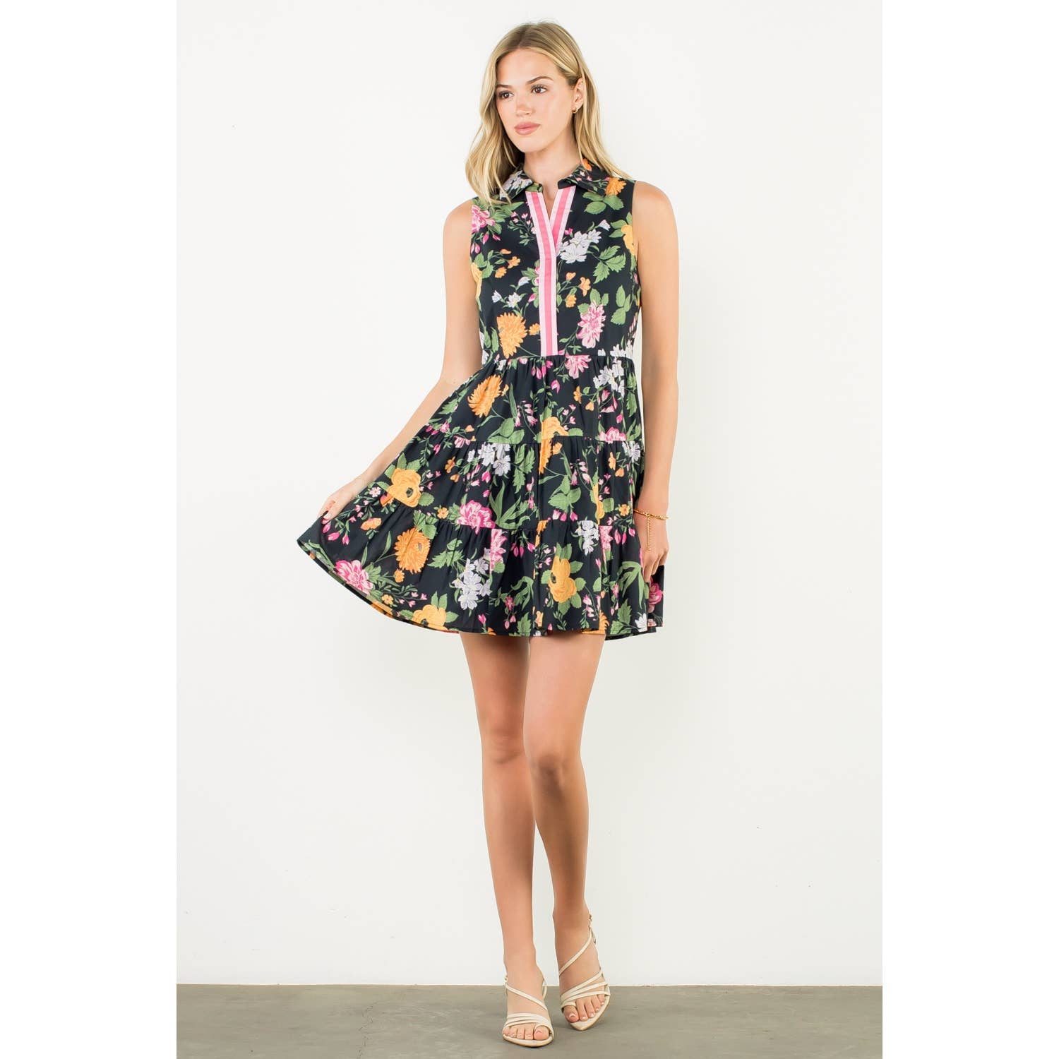 Aria- Sleeveless Tiered Floral Print Dress