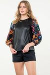 Sequin Sleeve Leather Top