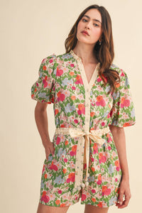 Brianna - Bubble Sleeve Floral Print Romper