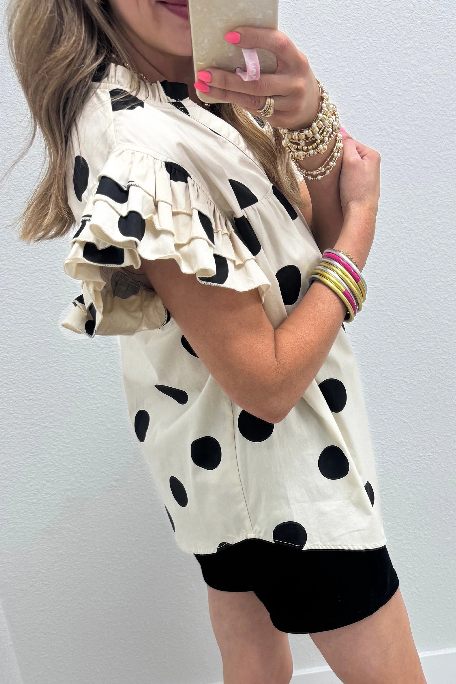 Ava - Polka Dot V-Neck Ruffle Sleeve Blouse