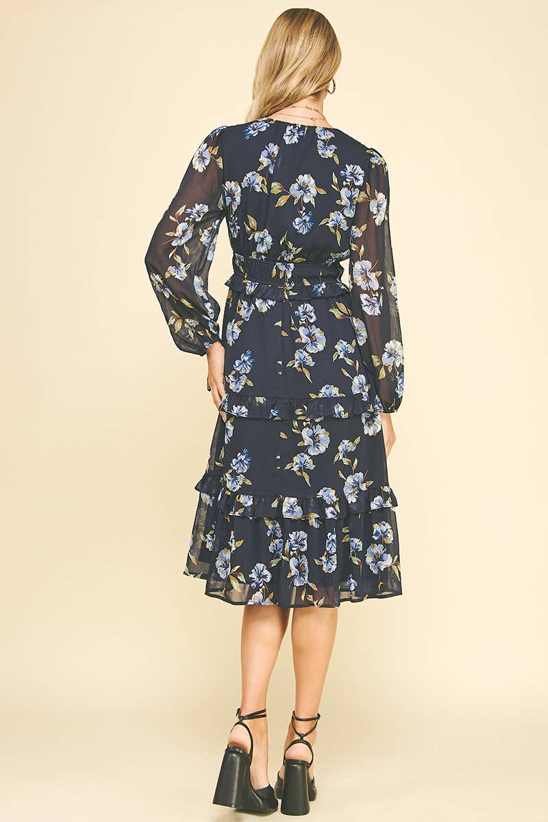 LEILANI - FLORAL TIERED CHIFFON MIDI DRESS