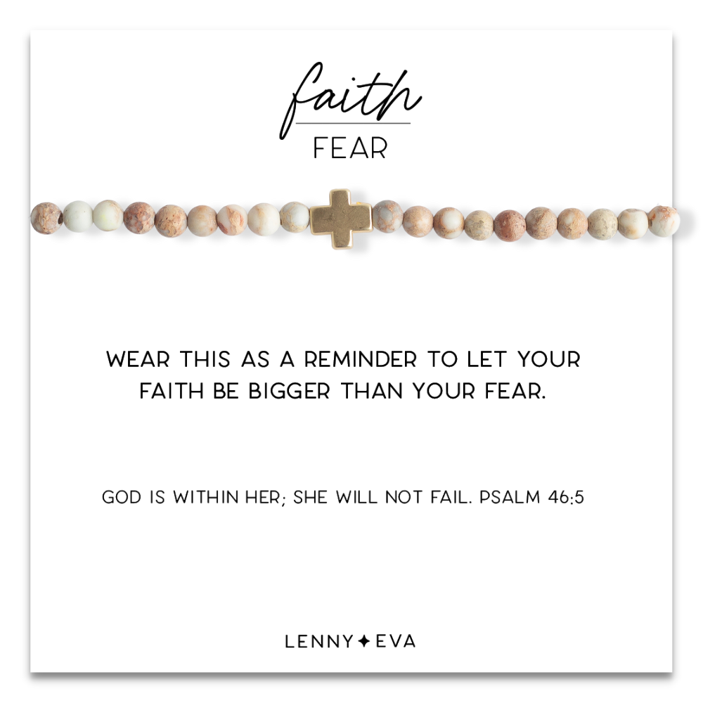 Faith Over Fear Cross Bracelet, 4mm-White Jasper | Christian