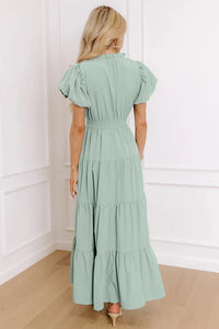 Vanessa - Seafoam V Neck Puff Sleeve Tiered Maxi Dress