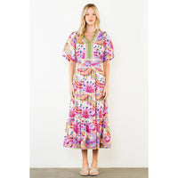 Meg - Puff Sleeve Pattern Tiered Dress