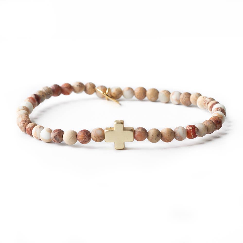 Faith Over Fear Cross Bracelet, 4mm-White Jasper | Christian