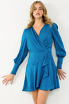 Blue Long Sleeve Flutter Dress