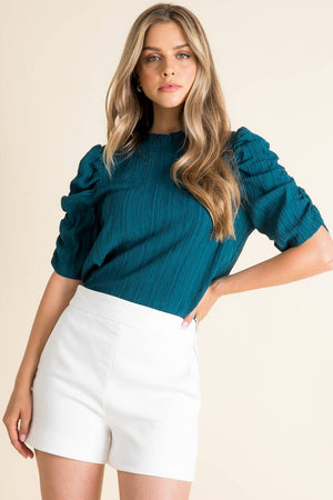 Ruched Sleeve Textured Top