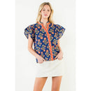 Kristen - Flutter Sleeve Floral Detail Top