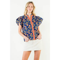 Kristen - Flutter Sleeve Floral Detail Top