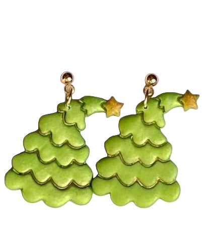 Green Christmas tree-shaped earrings