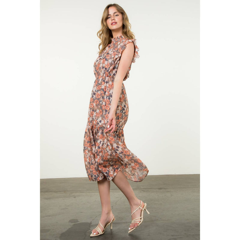 Alexis-Smocked Neck Ruffle Sleeve Maxi Dress