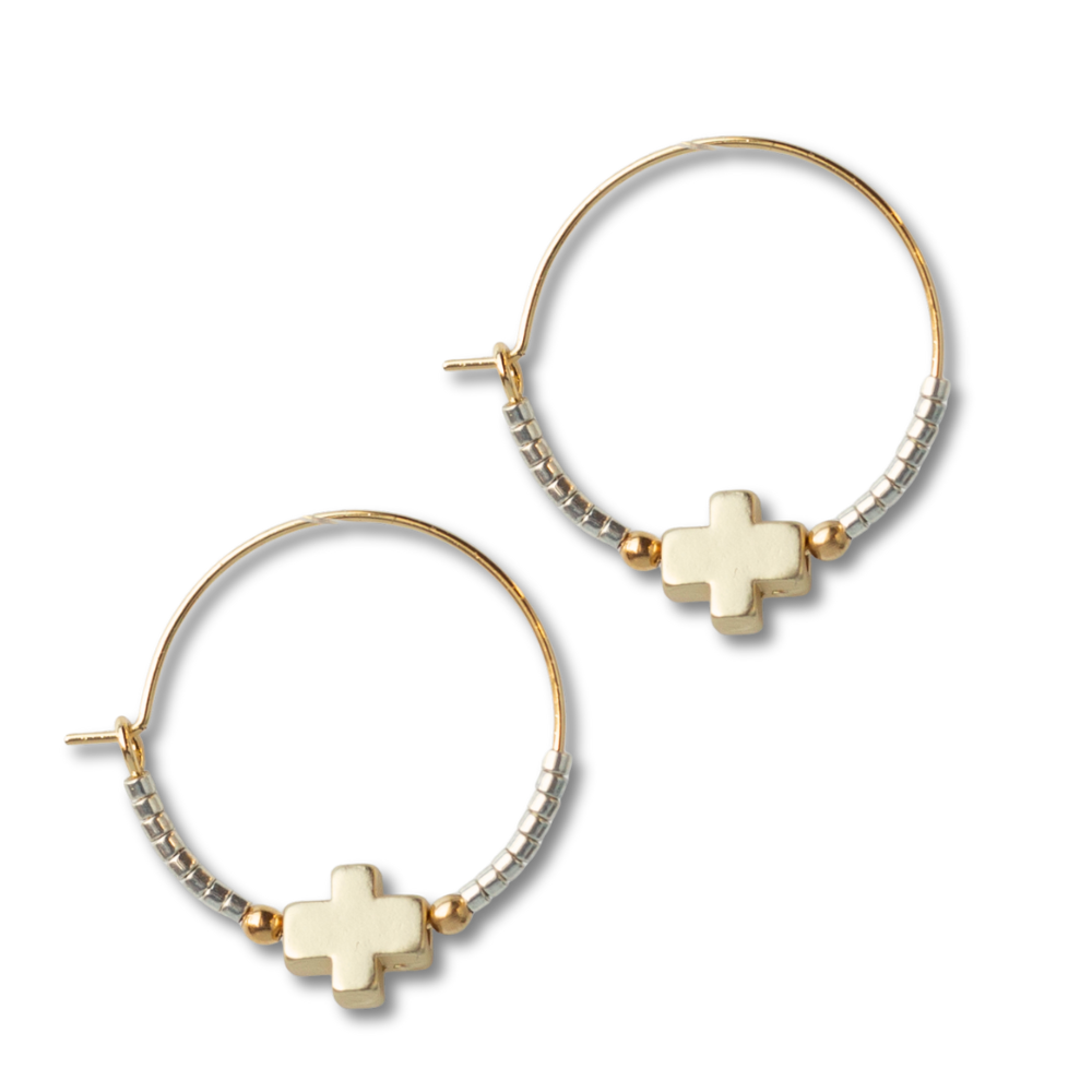 Faithful Cross Earrings-Silver | Beaded Earrings for Women