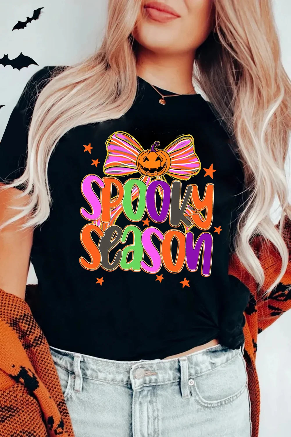 Spooky Season Pumpkin Graphic Tee - Black Halloween T-Shirt