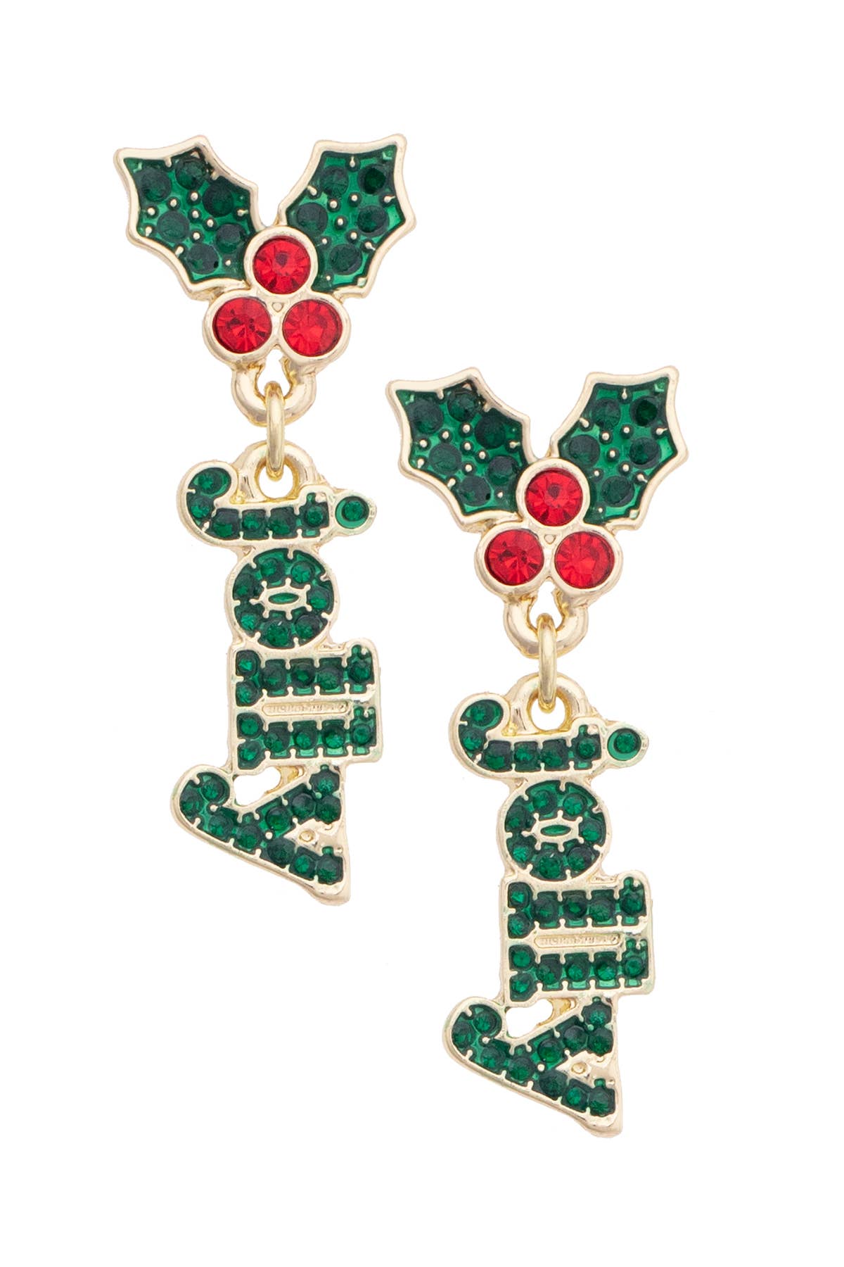 Holly Jolly Pave Mistletoe Earrings in Green & Red