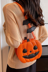 Halloween Jack-O-Lantern Faux Leather Stitched Shoulder Bag
