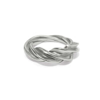 Brighton ring with twisted braided silver-plated band and polished finish on a white background