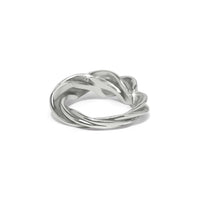Brighton ring with silver-plated twisted braided band design and polished finish on a white background