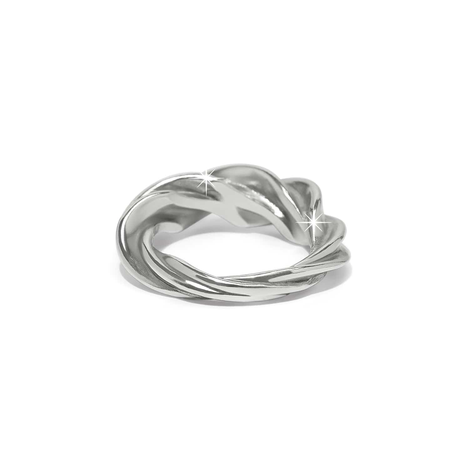 Brighton ring with silver-plated twisted braided band design and polished finish on a white background