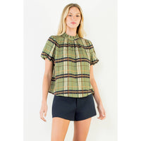 Maddie - Ruffled Neck Plaid Top