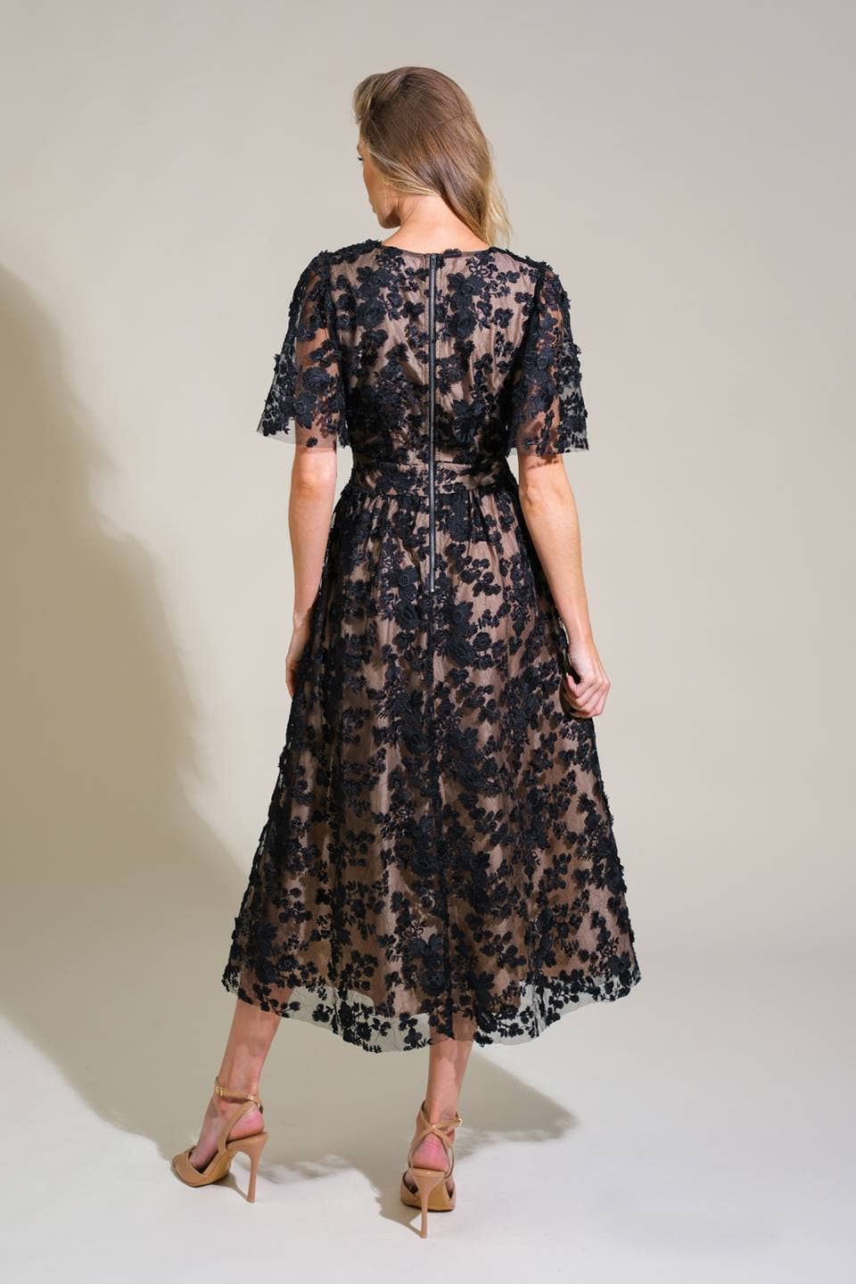 Cynthia - Lace Crochet Woven Midi Dress