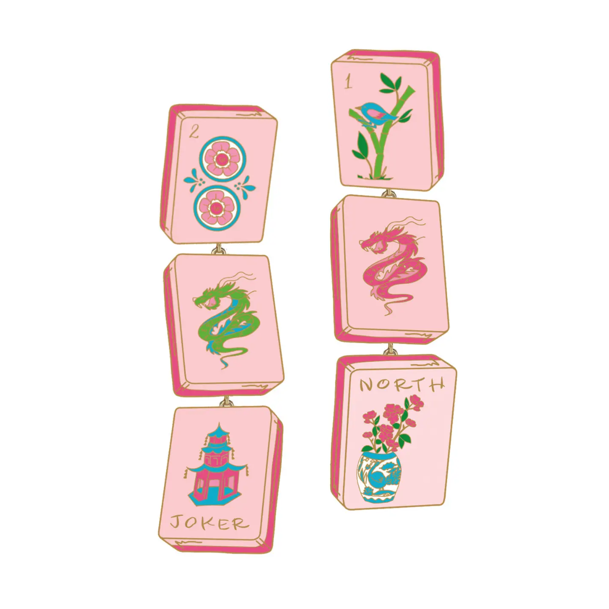 Linked Mahjong Tile Earrings in Light Pink