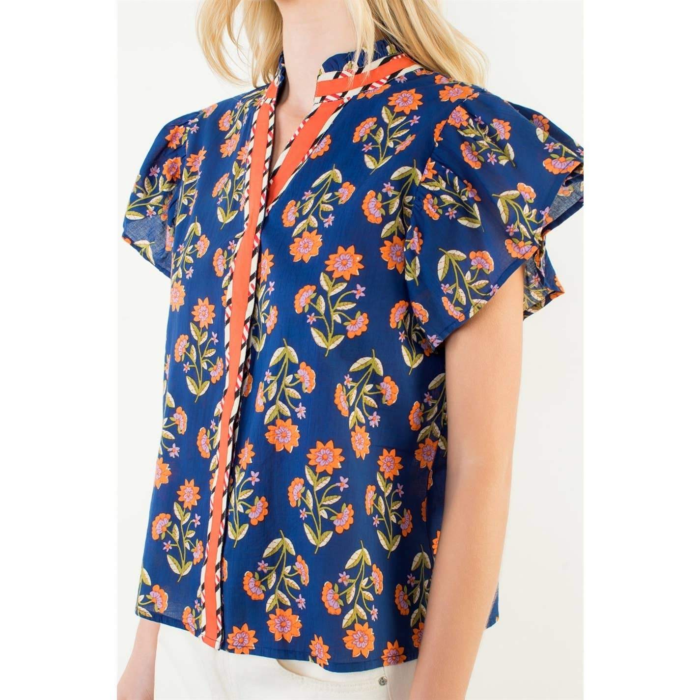 Kristen - Flutter Sleeve Floral Detail Top