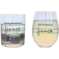 Fiancé/Fiancée - 11 oz Rocks & 18 oz Stemless Wine Glass Set