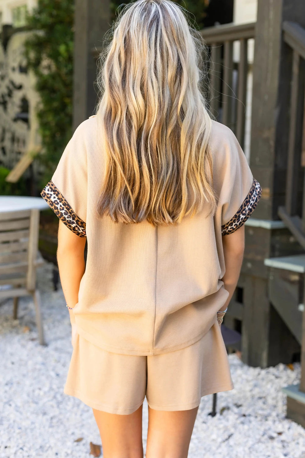 Farrah-Leopard Trim Zipped Short Sleeve Casual Set