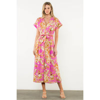 Jaylen - Belted V-Neck Floral Button Dress