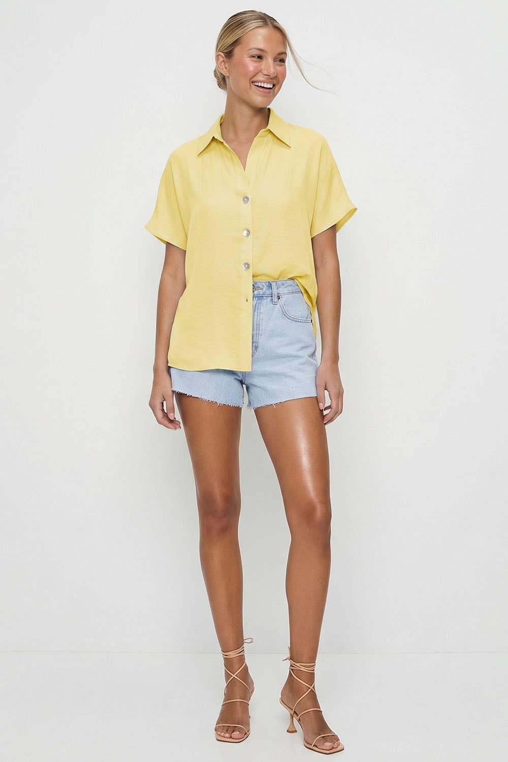 Minimalist Drop Shoulder Button Up Blouse